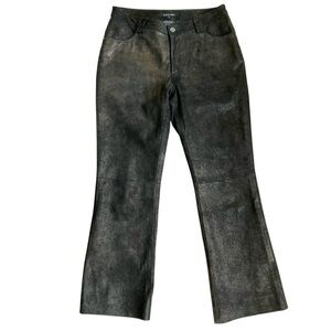 SAGUARO Unique Suede Leather Bootcut Pants Metallic Gold Black Rock Grunge Sz 8